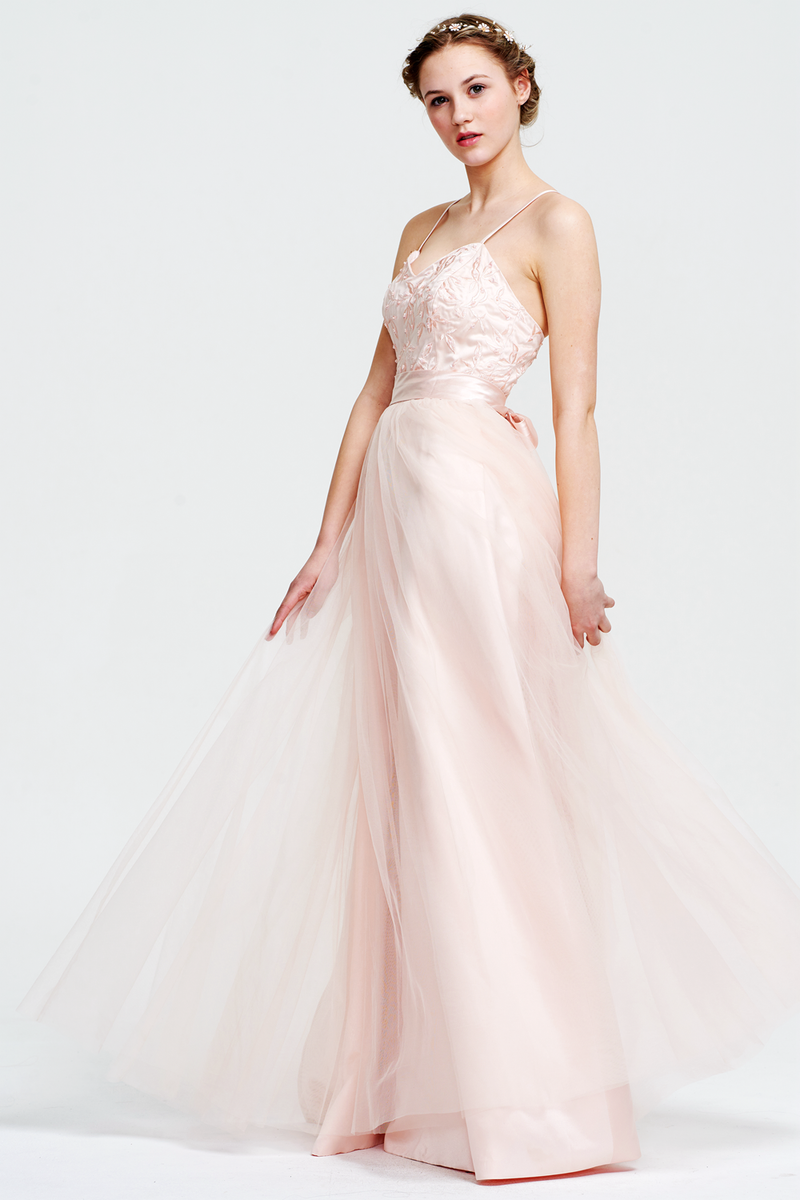 A-Line Sweetheart Neckline Floor-Length tulle Bridesmaid Dress With Satin Bow