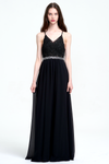 A-Line V-neck Floor-Length Chiffon Prom Dress With Beading Belt