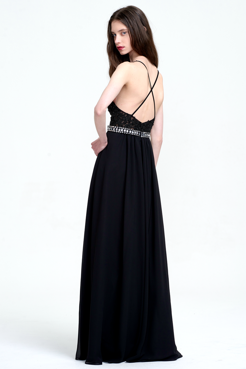 A-Line V-neck Floor-Length Chiffon Prom Dress With Beading Belt
