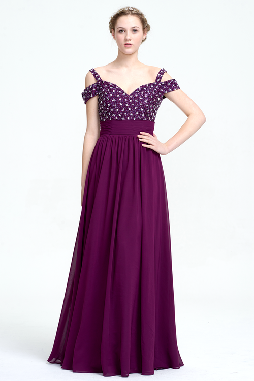 A-Line Off-the-shoulder Sweetheart Neckline Floor-Length Prom Dress With Beading