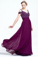 A-Line Off-the-shoulder Sweetheart Neckline Floor-Length Prom Dress With Beading