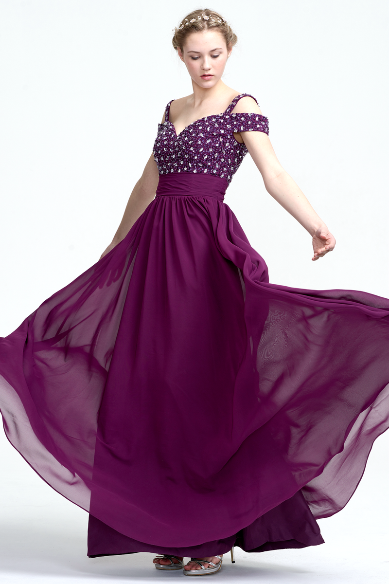 A-Line Off-the-shoulder Sweetheart Neckline Floor-Length Prom Dress With Beading