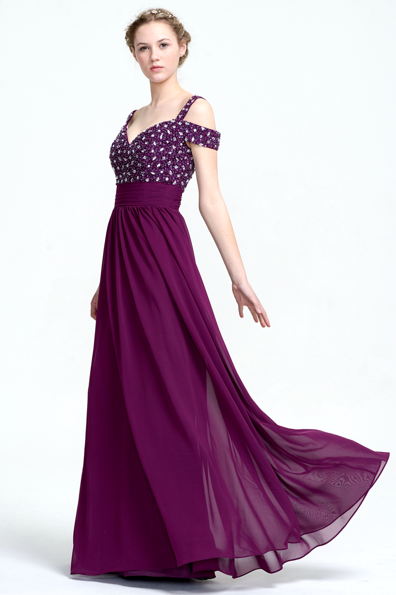 A-Line Off-the-shoulder Sweetheart Neckline Floor-Length Prom Dress With Beading