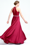 A-Line Halter Neck Floor-Length Chiffon Lace Top Prom Dress With Beading