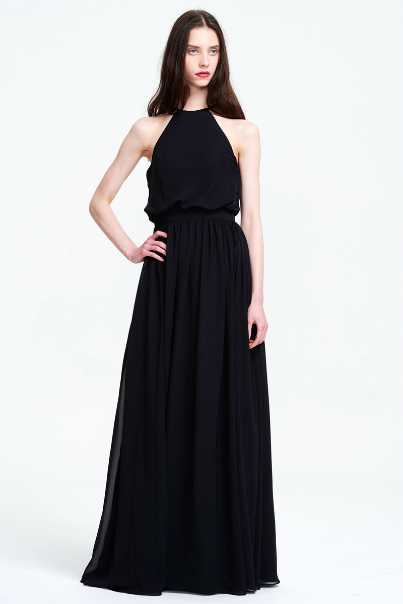 Black A-Line Scoop Neck Floor-Length Chiffon Sleevless Prom Dress