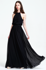 Black A-Line Scoop Neck Floor-Length Chiffon Sleevless Prom Dress