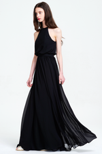 Black A-Line Scoop Neck Floor-Length Chiffon Sleevless Prom Dress