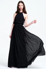 Black A-Line Scoop Neck Floor-Length Chiffon Sleevless Prom Dress