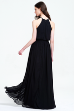 Black A-Line Scoop Neck Floor-Length Chiffon Sleevless Prom Dress