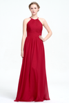 Burgundy A-Line Scoop Neckline Floor-Length Chiffon Prom Dress With Ruffle Design Top