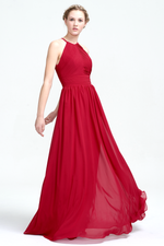 Burgundy A-Line Scoop Neckline Floor-Length Chiffon Prom Dress With Ruffle Design Top