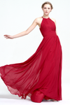 Burgundy A-Line Scoop Neckline Floor-Length Chiffon Prom Dress With Ruffle Design Top