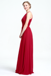 Burgundy A-Line Scoop Neckline Floor-Length Chiffon Prom Dress With Ruffle Design Top