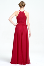 Burgundy A-Line Scoop Neckline Floor-Length Chiffon Prom Dress With Ruffle Design Top