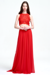 Two Piece A-Line Scoop Neckline Floor-Length Chiffon Prom Dress With Lace Top