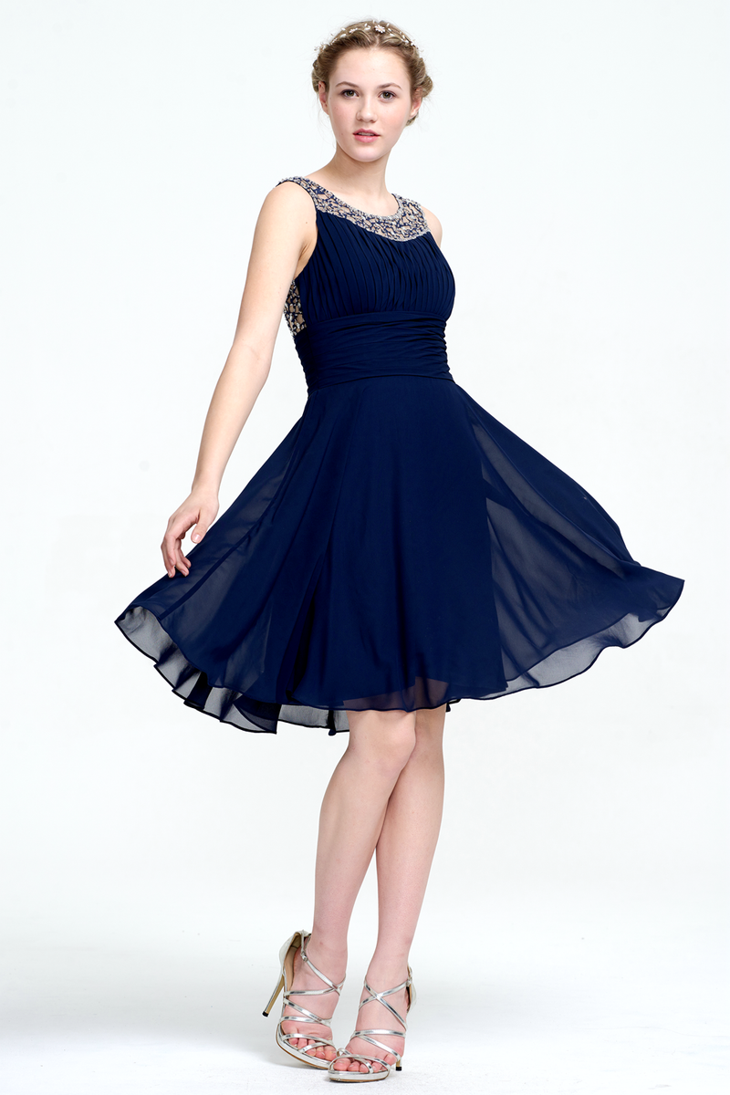 A-Line Scoop Neck Short/Mini Chiffon Sleevless Prom Dress With Beading