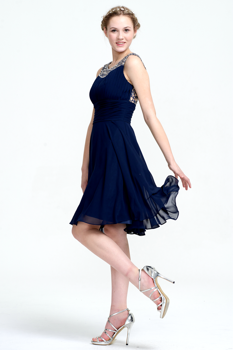 A-Line Scoop Neck Short/Mini Chiffon Sleevless Prom Dress With Beading