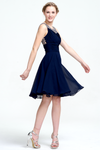 A-Line Scoop Neck Short/Mini Chiffon Sleevless Prom Dress With Beading