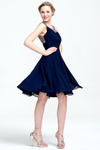 A-Line Scoop Neck Short/Mini Chiffon Sleevless Prom Dress With Beading