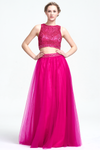 Two Piece A-Line Scoop Neckline Floor-Length Tulle Prom Dress With Beading