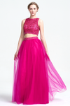 Two Piece A-Line Scoop Neckline Floor-Length Tulle Prom Dress With Beading