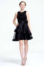 A-Line Scoop Neck Short/Mini Tulle Sleevless Homecoming Dress With Belt Flower