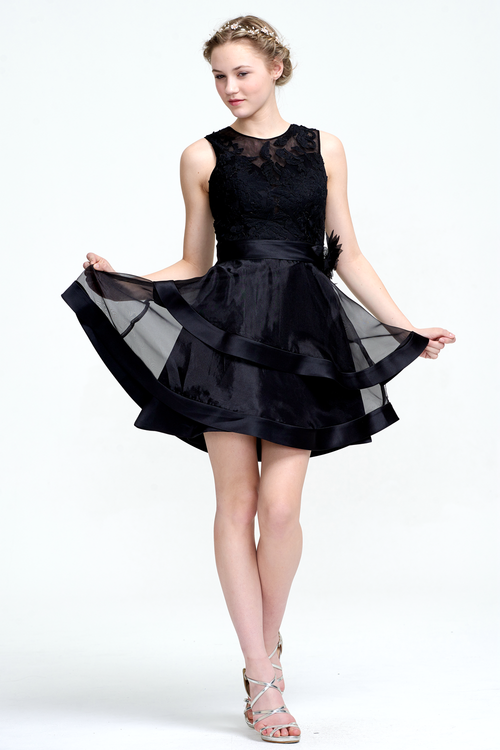 A-Line Scoop Neck Short/Mini Tulle Sleevless Homecoming Dress With Belt Flower