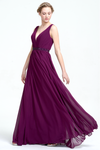 A-Line Deep V-neck Floor-Length Chiffon Prom Dress With Beading