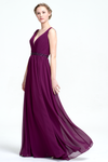 A-Line Deep V-neck Floor-Length Chiffon Prom Dress With Beading