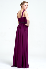 A-Line Deep V-neck Floor-Length Chiffon Prom Dress With Beading