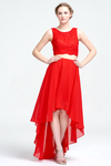 Two Piece A-Line Scoop Neck High Low Chiffon Homecoming Dress With Lace Top