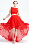 Two Piece A-Line Scoop Neck High Low Chiffon Homecoming Dress With Lace Top