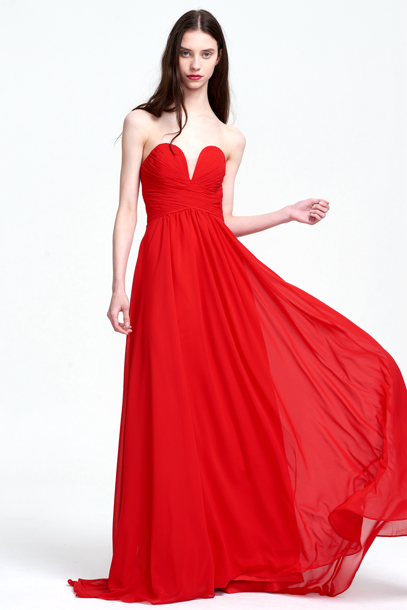 A-Line Strapless Sweetheart Floor-Length Chiffon Prom Dress With Ruffle