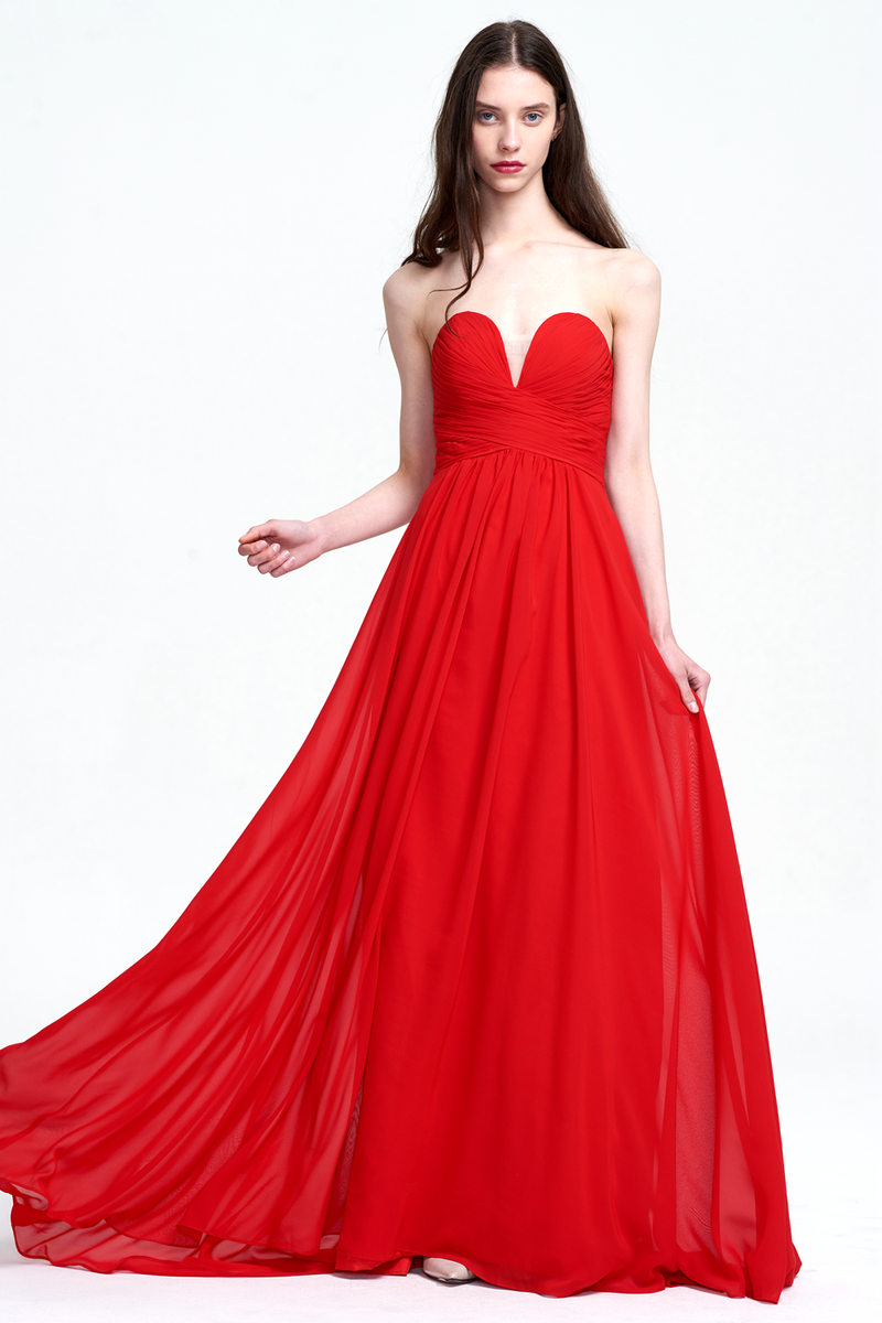 A-Line Strapless Sweetheart Floor-Length Chiffon Prom Dress With Ruffle