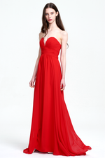 A-Line Strapless Sweetheart Floor-Length Chiffon Prom Dress With Ruffle