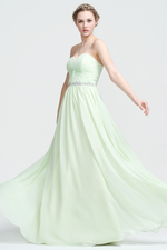 A-Line Strapless Sweetheart Front Ruffle Chiffon Prom Dress With Beading