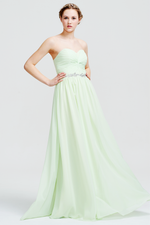 A-Line Strapless Sweetheart Front Ruffle Chiffon Prom Dress With Beading