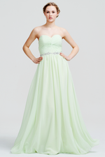 A-Line Strapless Sweetheart Front Ruffle Chiffon Prom Dress With Beading