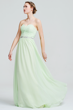 A-Line Strapless Sweetheart Front Ruffle Chiffon Prom Dress With Beading