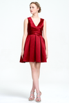 A-Line V-neck Short/Mini Ruffle Satin Homecoming Dress With Back Hole