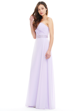 A-Line One Shoulder Ruffle Chiffon Floor Length Prom Dress With Beading