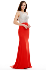 A-Line Floor Length Mermaid Court Train Prom Dress With Beading Top