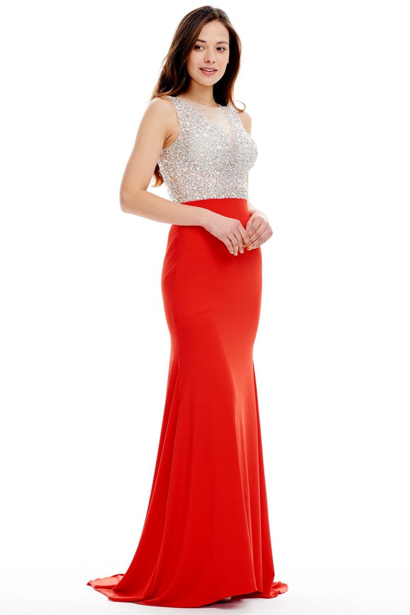 A-Line Floor Length Mermaid Court Train Prom Dress With Beading Top