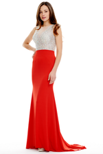 A-Line Floor Length Mermaid Court Train Prom Dress With Beading Top