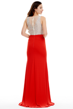 A-Line Floor Length Mermaid Court Train Prom Dress With Beading Top