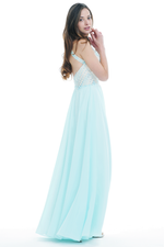 A-Line Scoop Halter Neck Floor-Length Chiffon Prom Dress With Beading Top