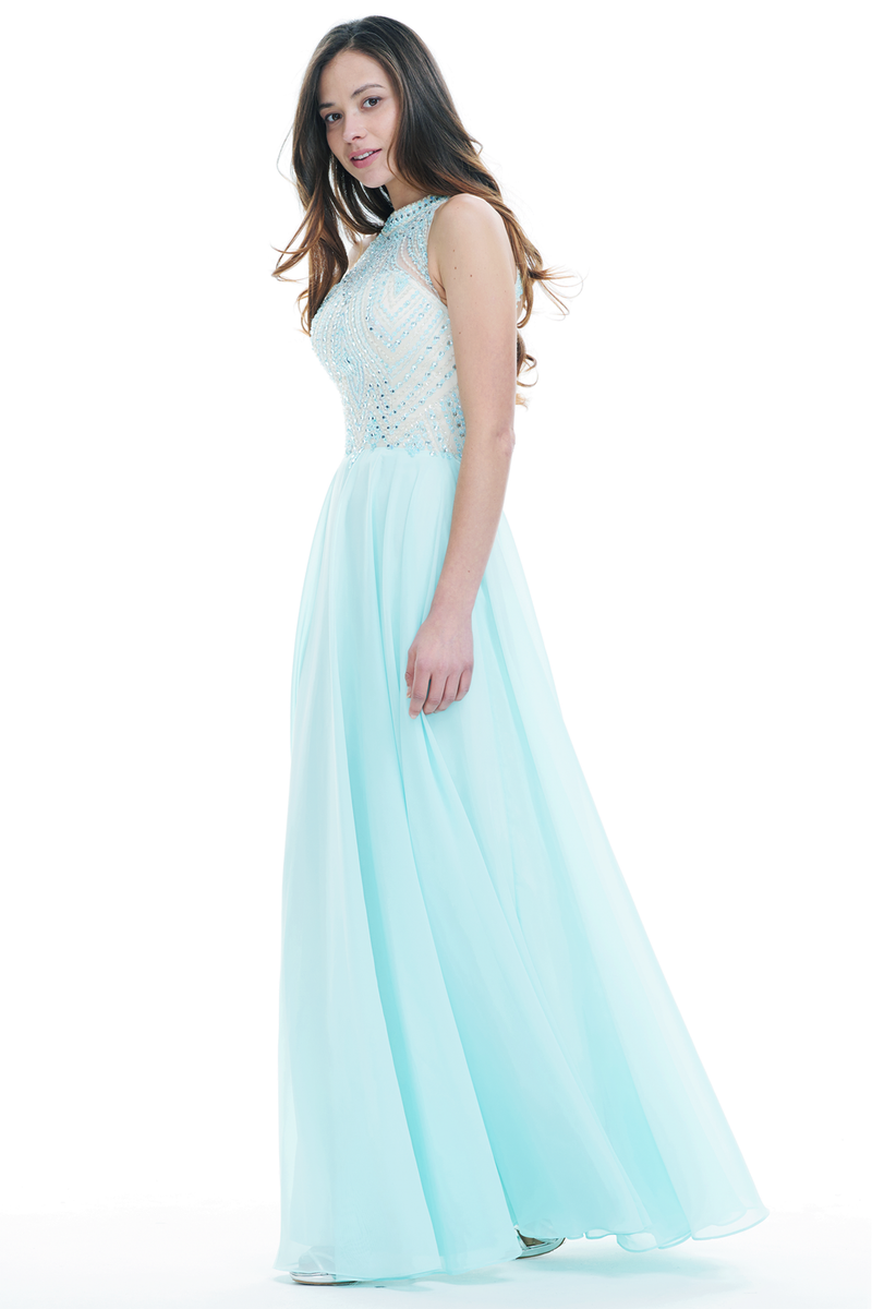 A-Line Scoop Halter Neck Floor-Length Chiffon Prom Dress With Beading Top