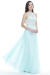 A-Line Scoop Halter Neck Floor-Length Chiffon Prom Dress With Beading Top