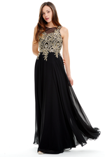 A-Line Scoop Neck Floor-Length Chiffon Prom Dress With Design Beading Top