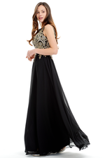 A-Line Scoop Neck Floor-Length Chiffon Prom Dress With Design Beading Top